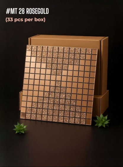 #Mt 28 ROSE GOLD Designer Glossy Rose Gold Mosaic Tile (Min 33 pcs) - SWASTIK CREATIONS The Trend Point