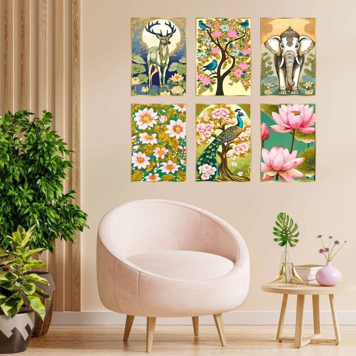 CH-GD6-7 Set of Six Wall Paintings for Wall Decoration Golden Framed Wall Paintings for Living Room & Bedroom Wall Art for Home Decoration & Office Wall Décor SWASTIK CREATIONS The Trend Point