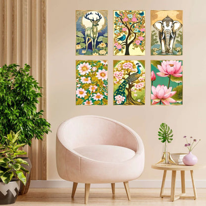 CH-GD6-7 Set of Six Wall Paintings for Wall Decoration Golden Framed Wall Paintings for Living Room & Bedroom Wall Art for Home Decoration & Office Wall Décor