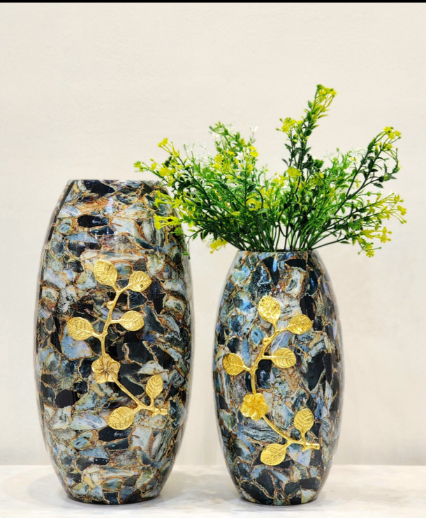 Muticolor Oval Metal Vases | Set of 2 - SWASTIK CREATIONS The Trend Point