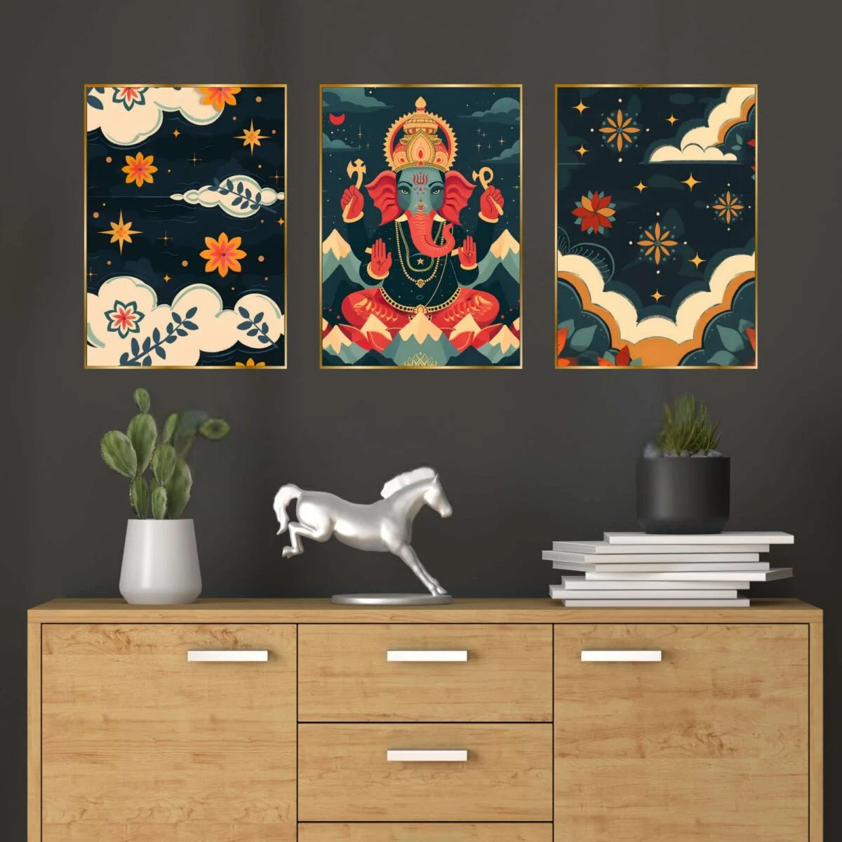 CH-GD3-6 Set of Three Wall Paintings for Wall Decoration Golden Framed Wall Paintings for Living Room & Bedroom Wall Art for Home Decoration & Office Wall Décor SWASTIK CREATIONS The Trend Point