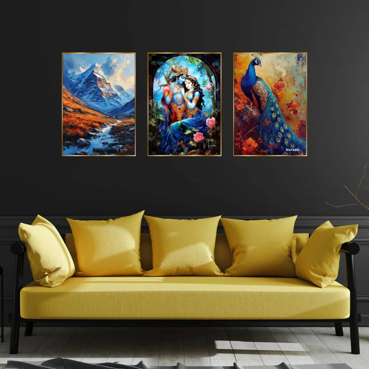 CH-GD3-1 Set of Three Wall Paintings for Wall Decoration Golden Framed Wall Paintings for Living Room & Bedroom Wall Art for Home Decoration & Office Wall Décor SWASTIK CREATIONS The Trend Point