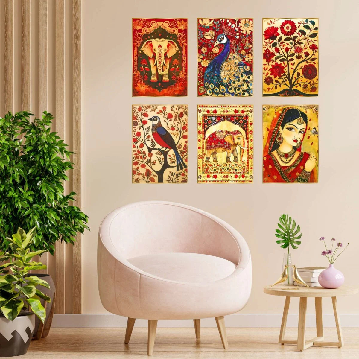 CH-GD6-8 Set of Six Wall Paintings for Wall Decoration Golden Framed Wall Paintings for Living Room & Bedroom Wall Art for Home Decoration & Office Wall Décor SWASTIK CREATIONS The Trend Point