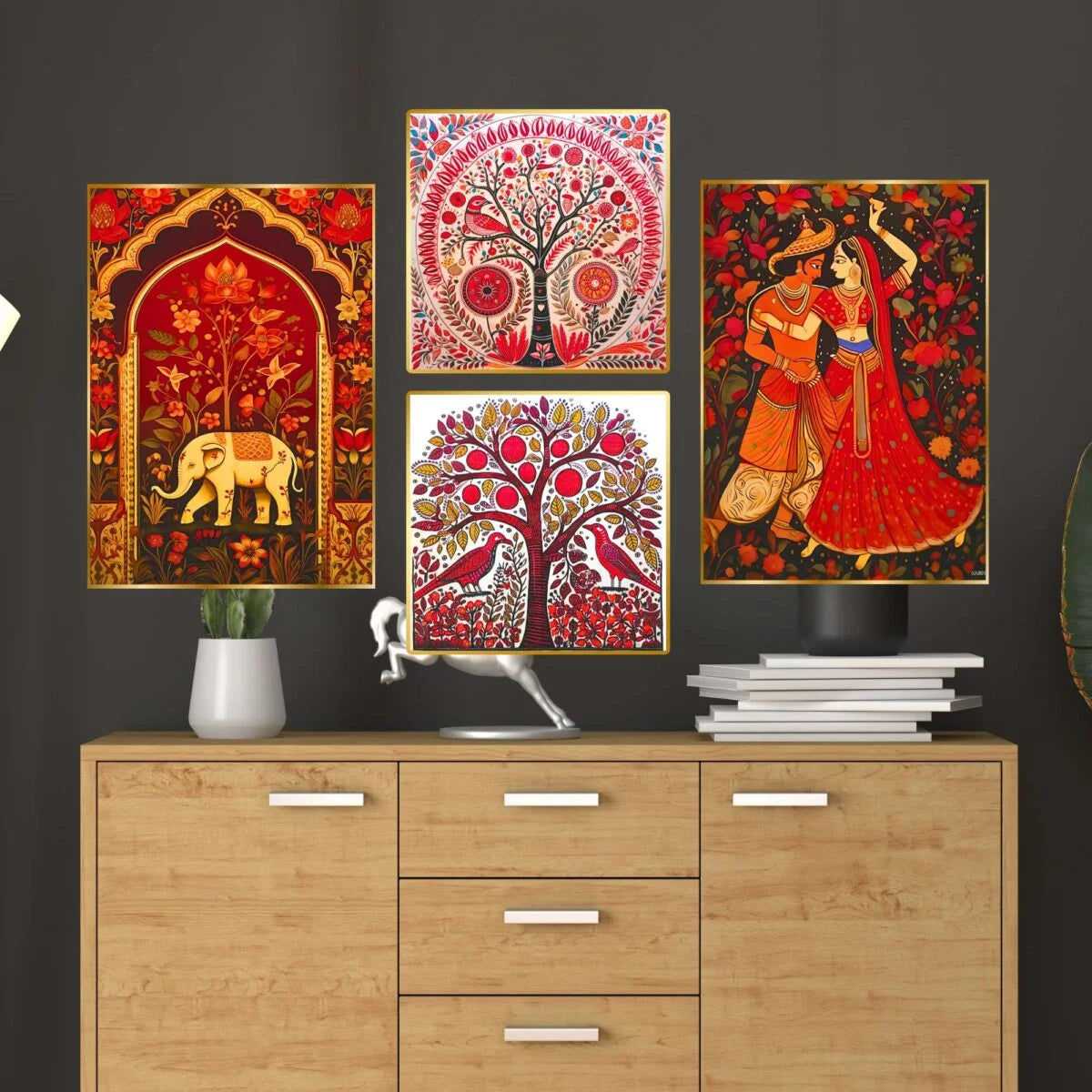 CH-GD4-3 Set of Four Wall Paintings for Wall Decoration Golden Framed Wall Paintings for Living Room & Bedroom Wall Art for Home Decoration & Office Wall Décor SWASTIK CREATIONS The Trend Point