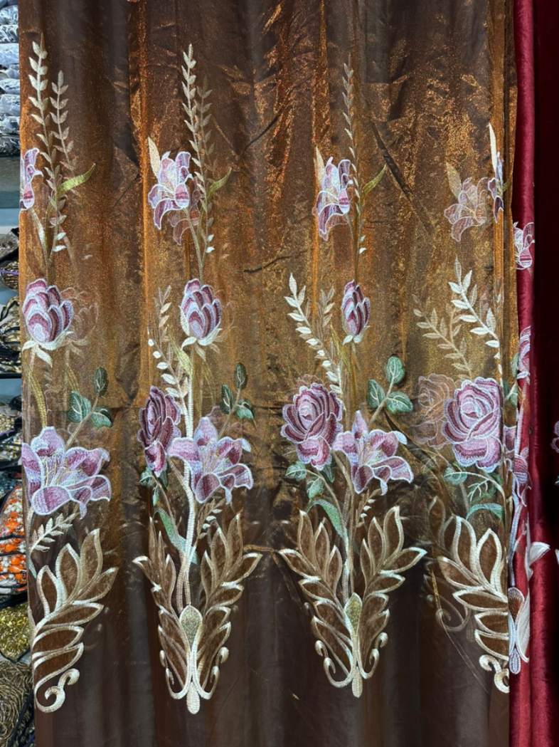 RF-2350 Embroidered Tissue Curtains (4 different colors and available in single piece packing) SWASTIK CREATIONS The Trend Point