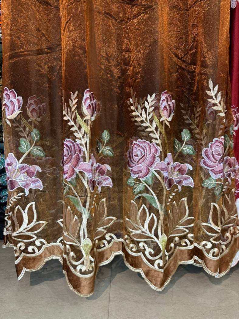 RF-2350 Embroidered Tissue Curtains (4 different colors and available in single piece packing) SWASTIK CREATIONS The Trend Point