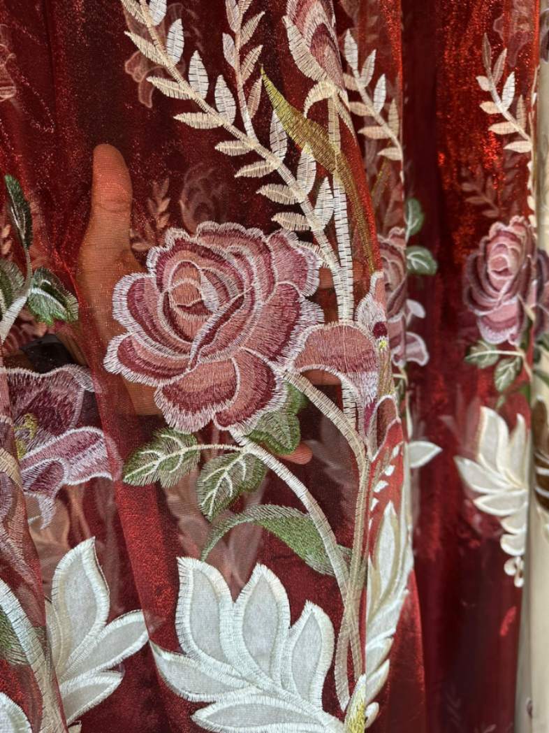 RF-2350 Embroidered Tissue Curtains (4 different colors and available in single piece packing)