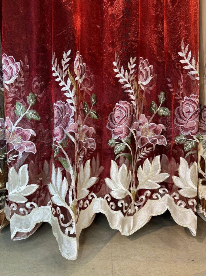 RF-2350 Embroidered Tissue Curtains (4 different colors and available in single piece packing) SWASTIK CREATIONS The Trend Point