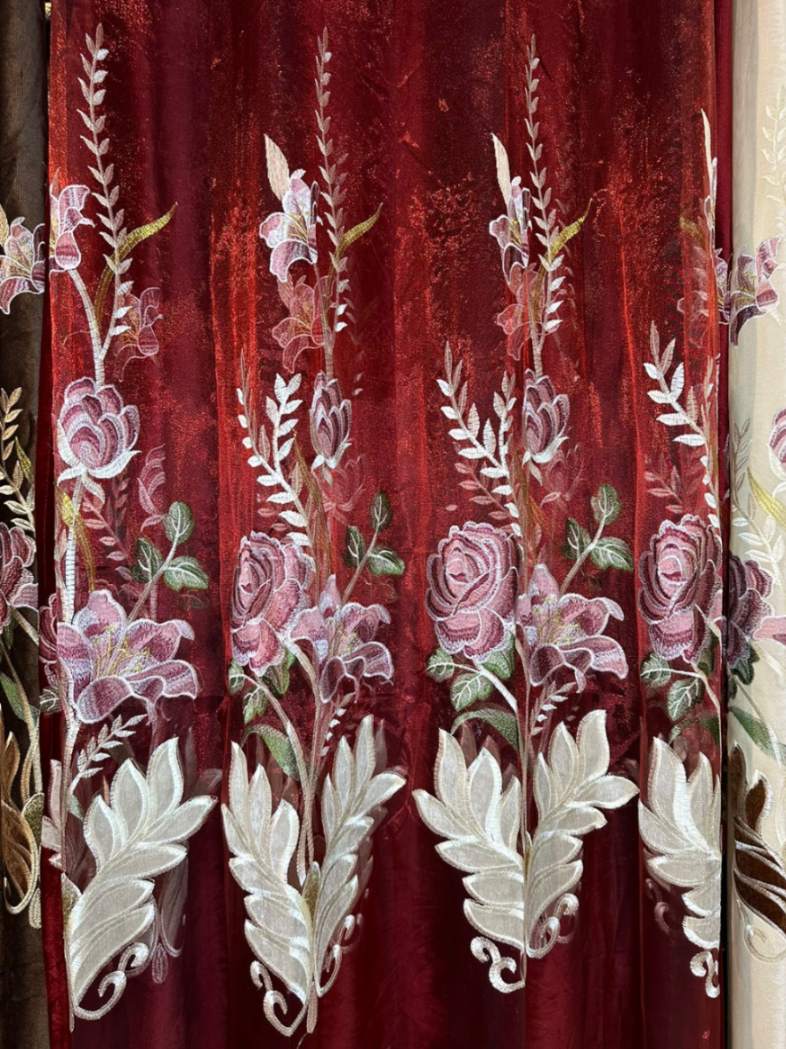 RF-2350 Embroidered Tissue Curtains (4 different colors and available in single piece packing) SWASTIK CREATIONS The Trend Point