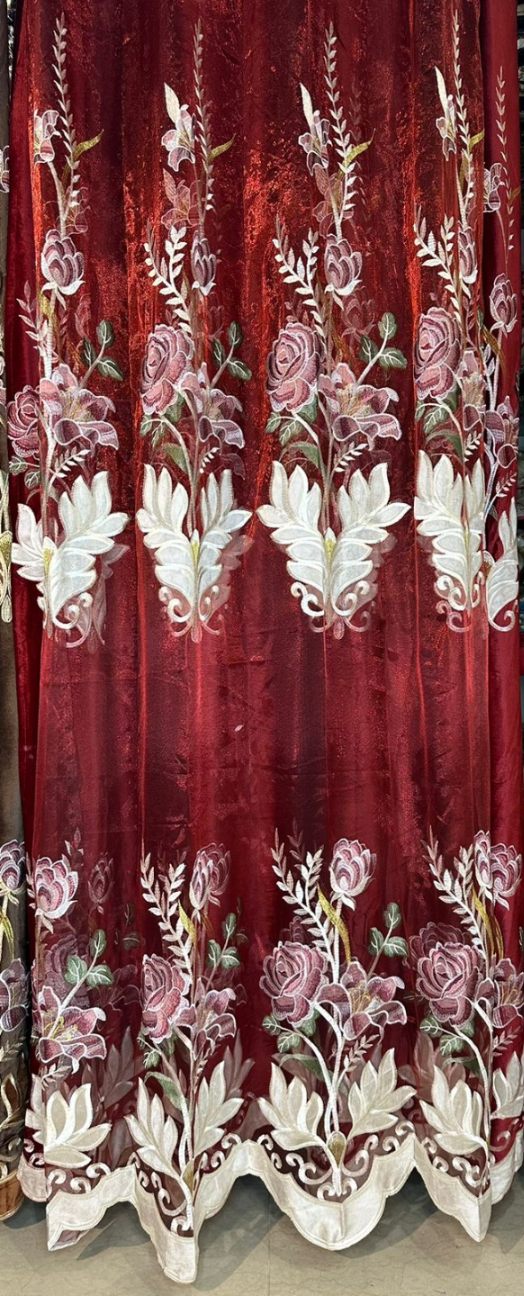 RF-2350 Embroidered Tissue Curtains (4 different colors and available in single piece packing) SWASTIK CREATIONS The Trend Point