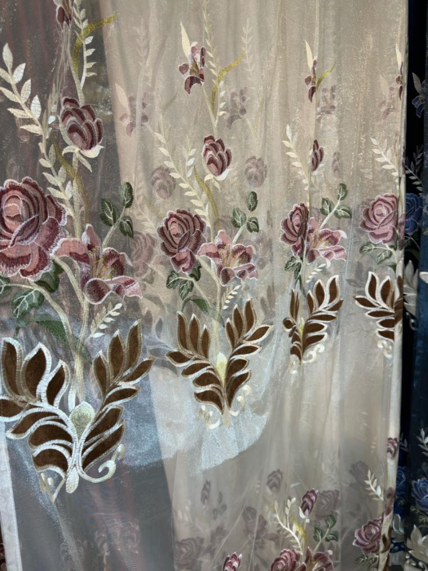 RF-2350 Embroidered Tissue Curtains (4 different colors and available in single piece packing) SWASTIK CREATIONS The Trend Point