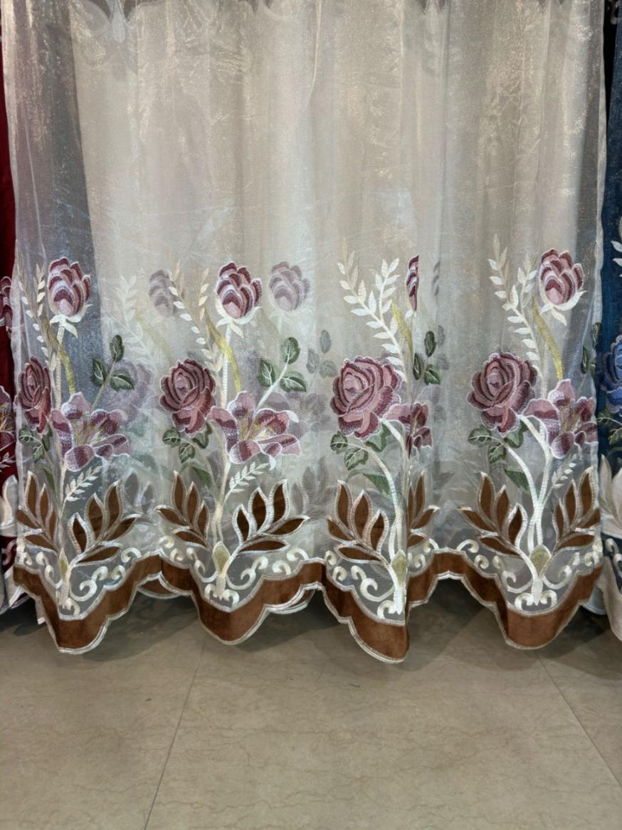 RF-2350 Embroidered Tissue Curtains (4 different colors and available in single piece packing) SWASTIK CREATIONS The Trend Point