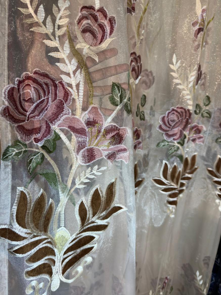 RF-2350 Embroidered Tissue Curtains (4 different colors and available in single piece packing) SWASTIK CREATIONS The Trend Point