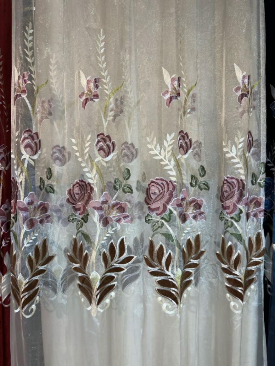 RF-2350 Embroidered Tissue Curtains (4 different colors and available in single piece packing) SWASTIK CREATIONS The Trend Point