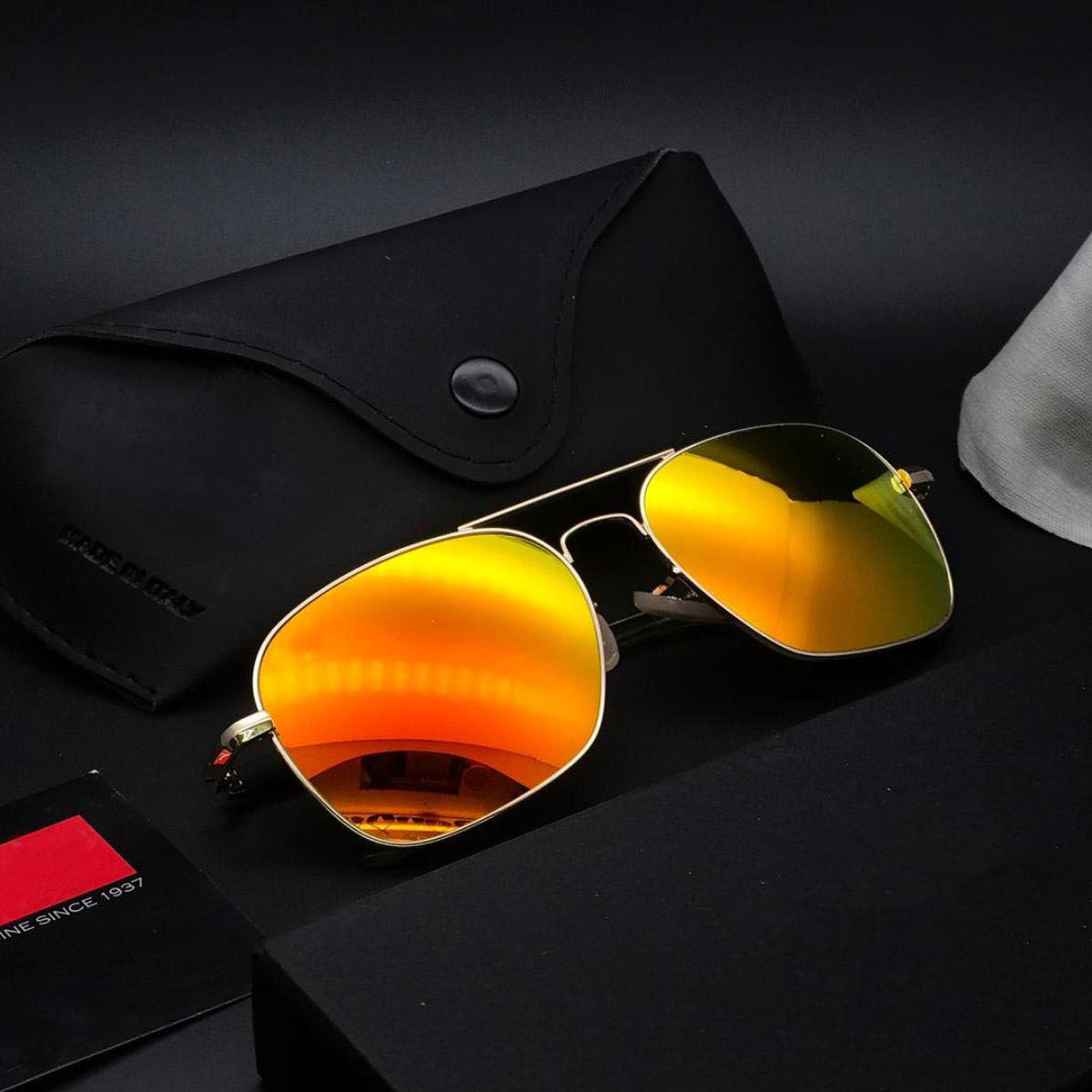 Orange Alicent Square Sunglasses (SUN-RN-1208-ORG3GLD-M)