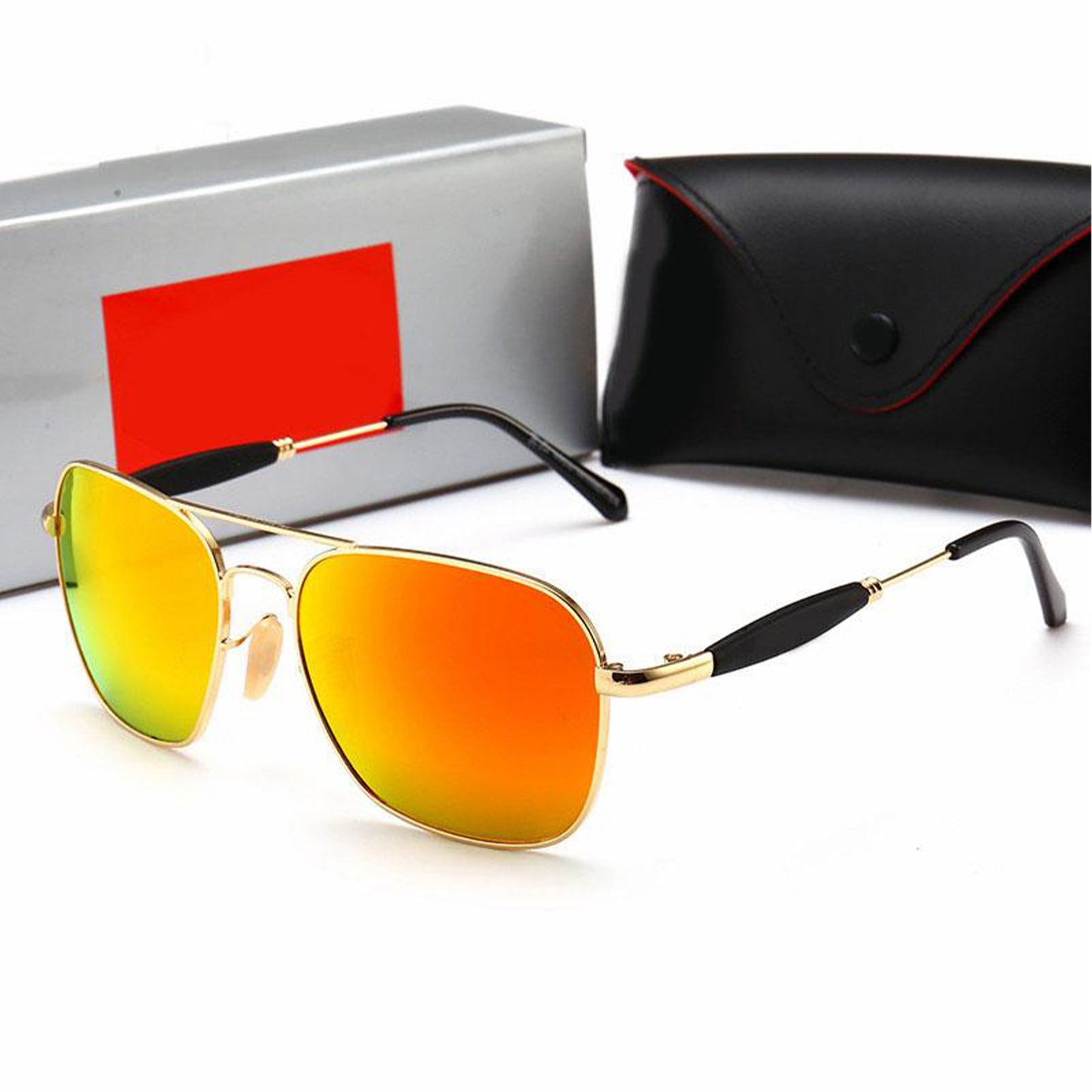 Orange Alicent Square Sunglasses (SUN-RN-1208-ORG3GLD-M) SWASTIK CREATIONS The Trend Point