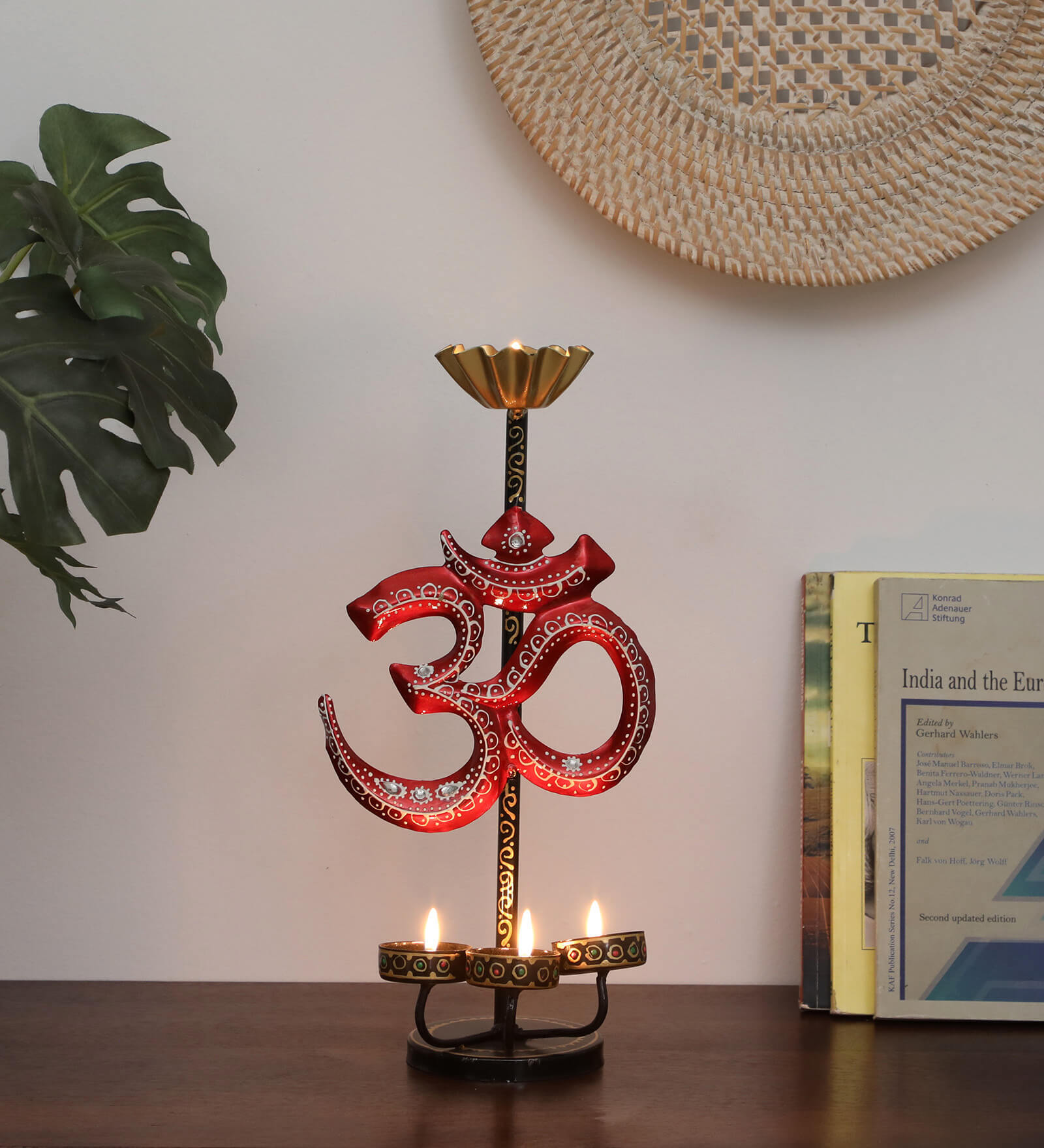 Om Multicolour Iron Tea Light Holder - SWASTIK CREATIONS The Trend Point