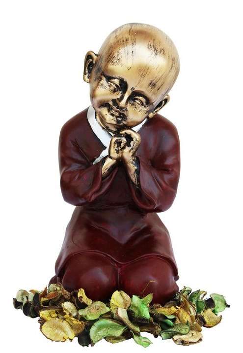 Swastik Trend Point Thinking Baby Monk Buddha Showpiece with Fragrance Petals