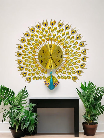 Dancing Peacock Metal Wall Clock