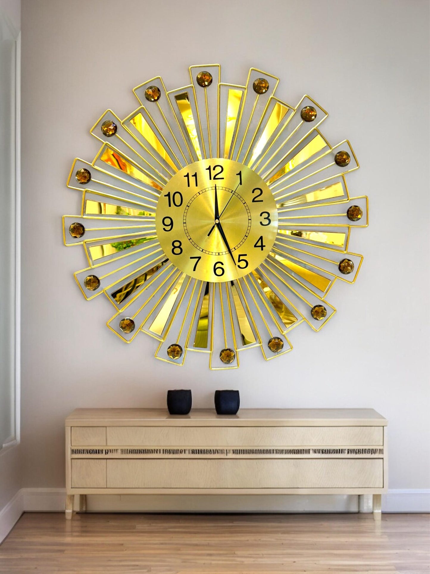 Decorative Round Golden Metal Clock Art SWASTIK CREATIONS The Trend Point