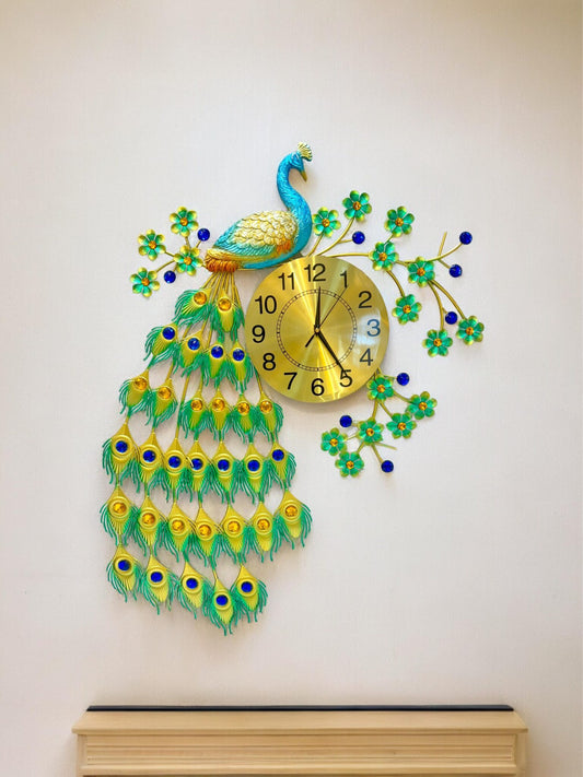 Multicolour Peacock Metal Wall Clock