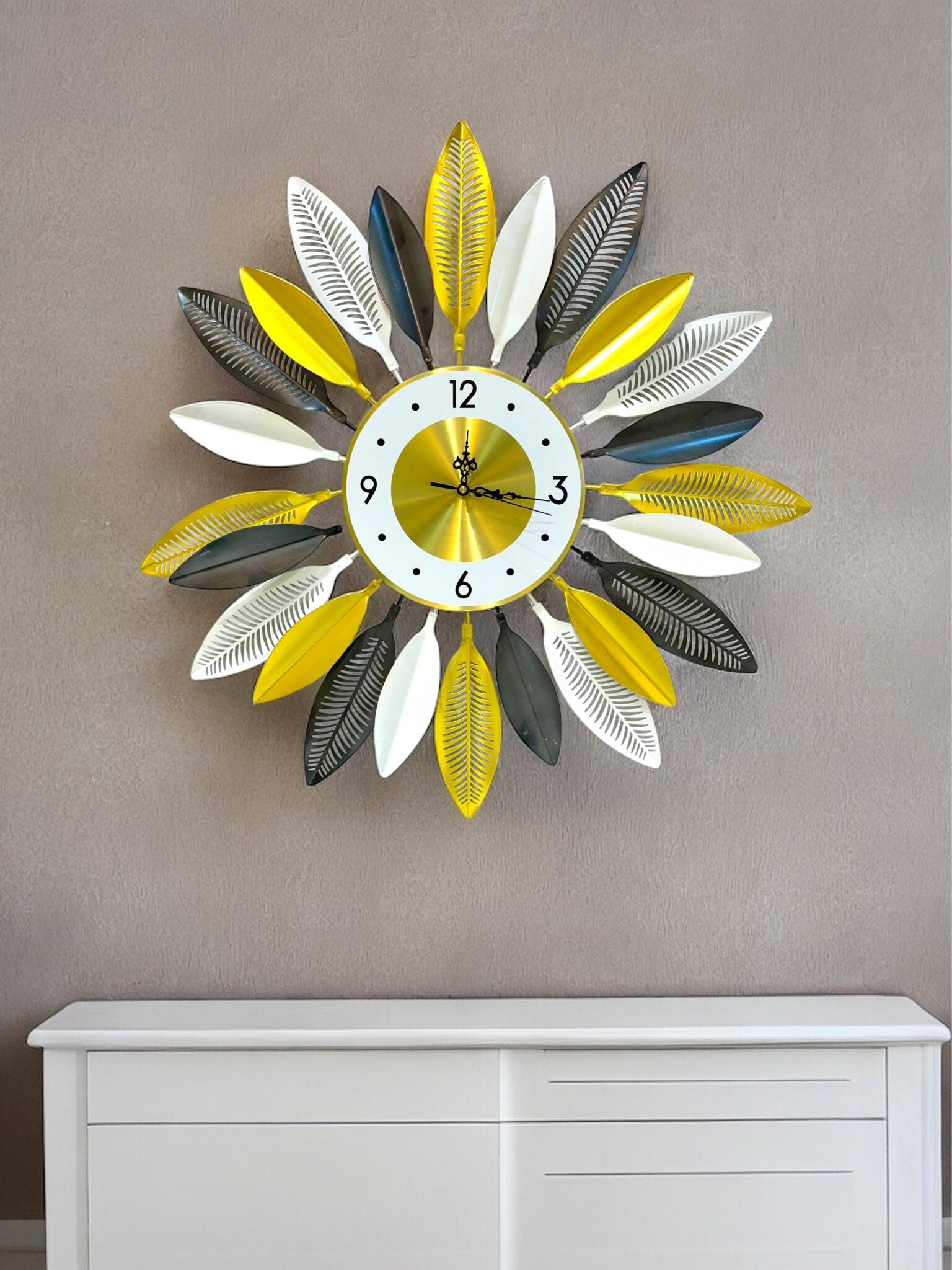 Multicolour Leaf Metal Wall Clock