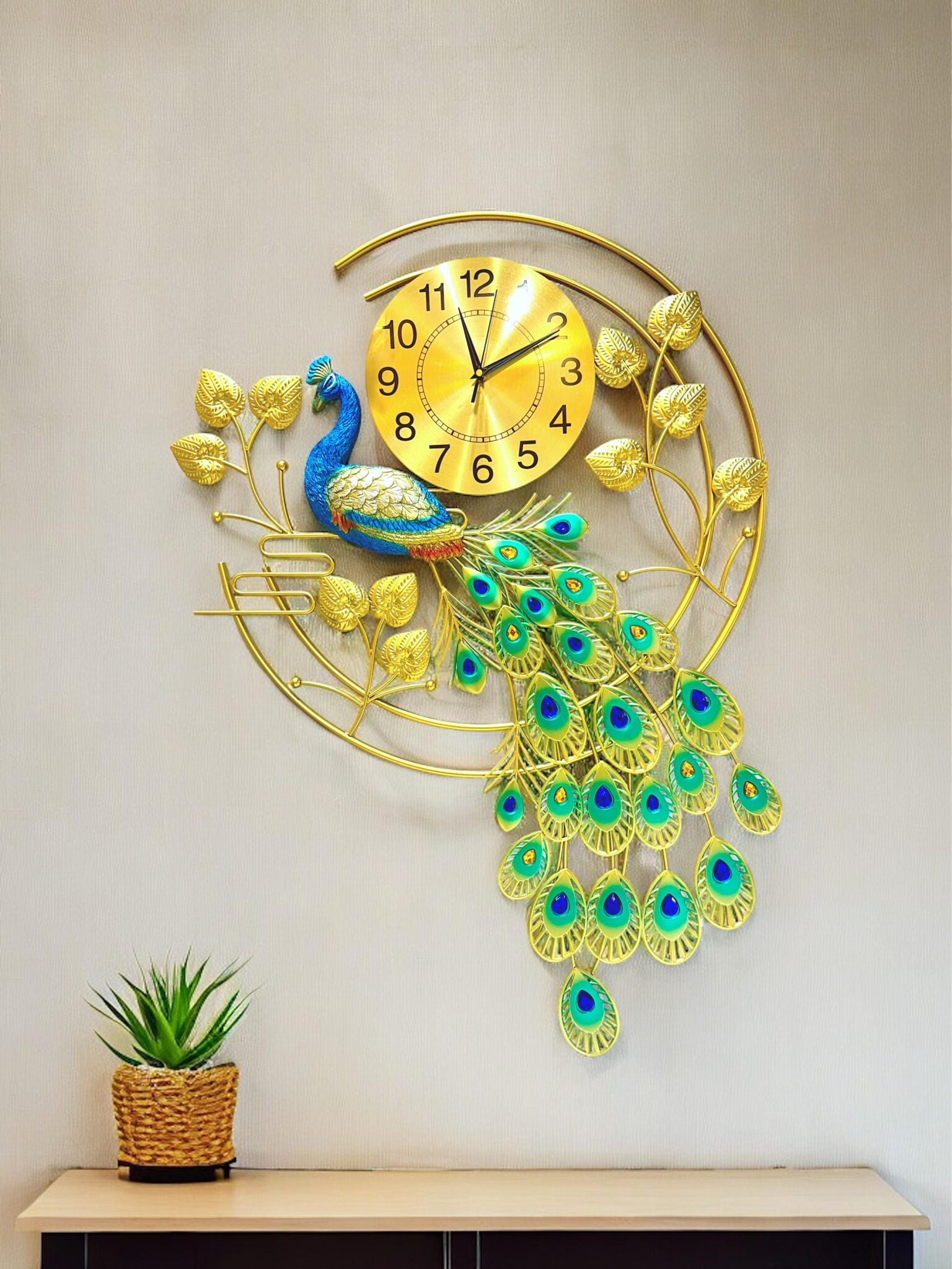 Designer Peacock Metal Wall Clock Art