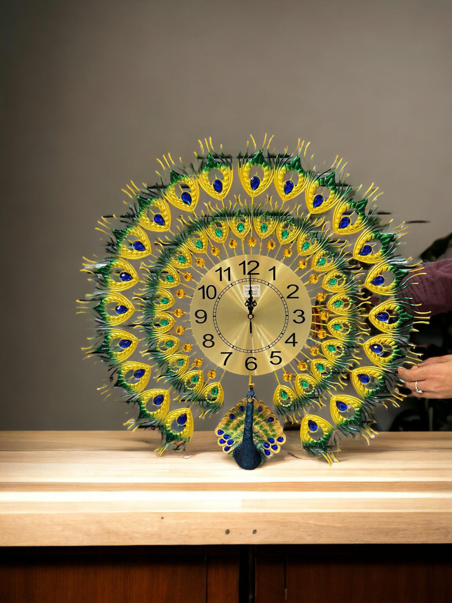 Multicolor Open Feather Peacock Wall Clock Art SWASTIK CREATIONS The Trend Point