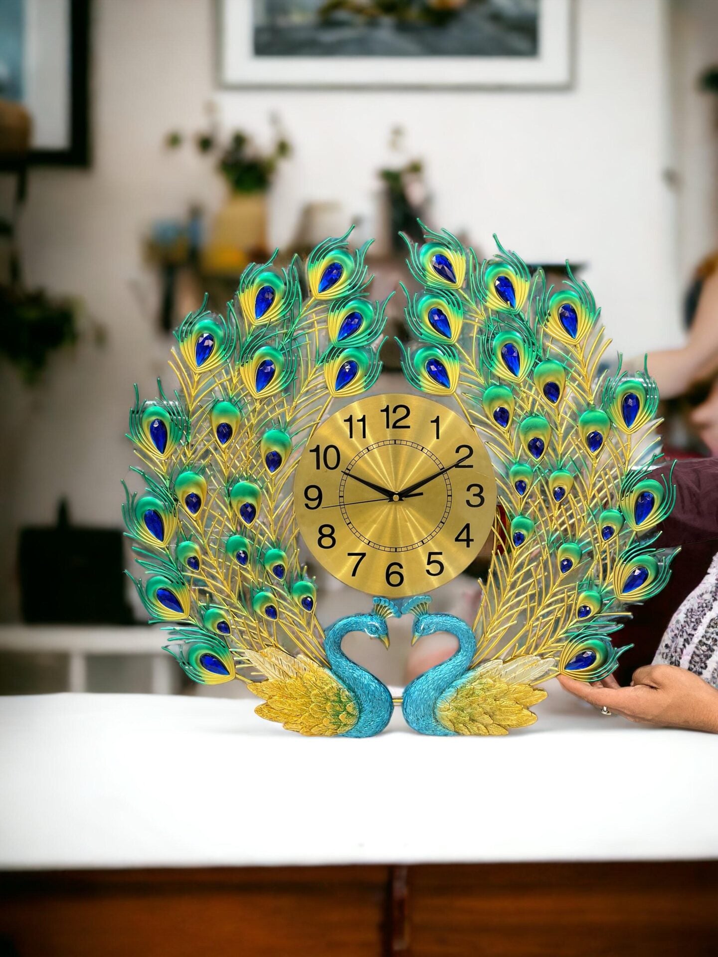 3D Multicolour Double Peacock Metal Wall Clock SWASTIK CREATIONS The Trend Point