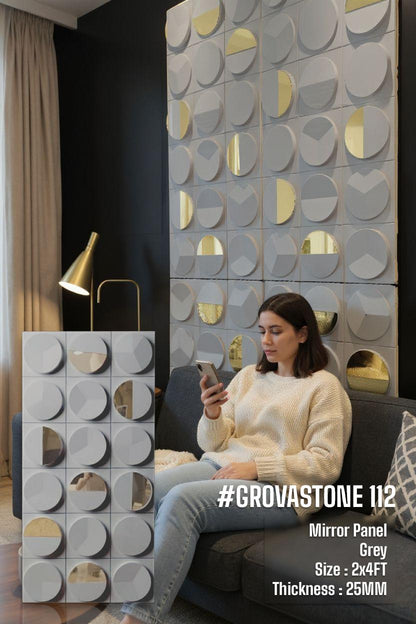 #GrovaStone 112 Mirror – 25mm PU Stone Finish Panels - Size 2x4ft - 5 color options