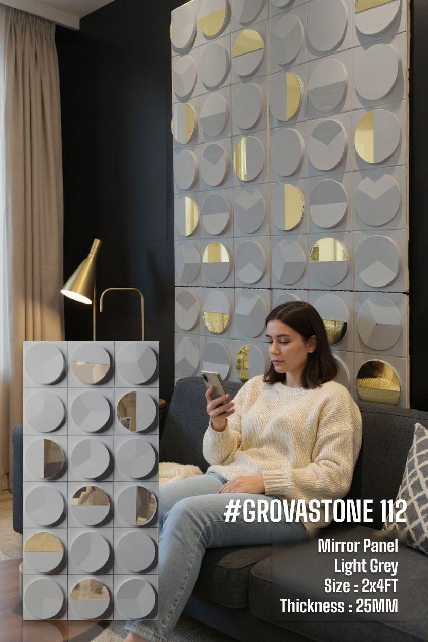 #GrovaStone 112 Mirror – 25mm PU Stone Finish Panels - Size 2x4ft - 5 color options