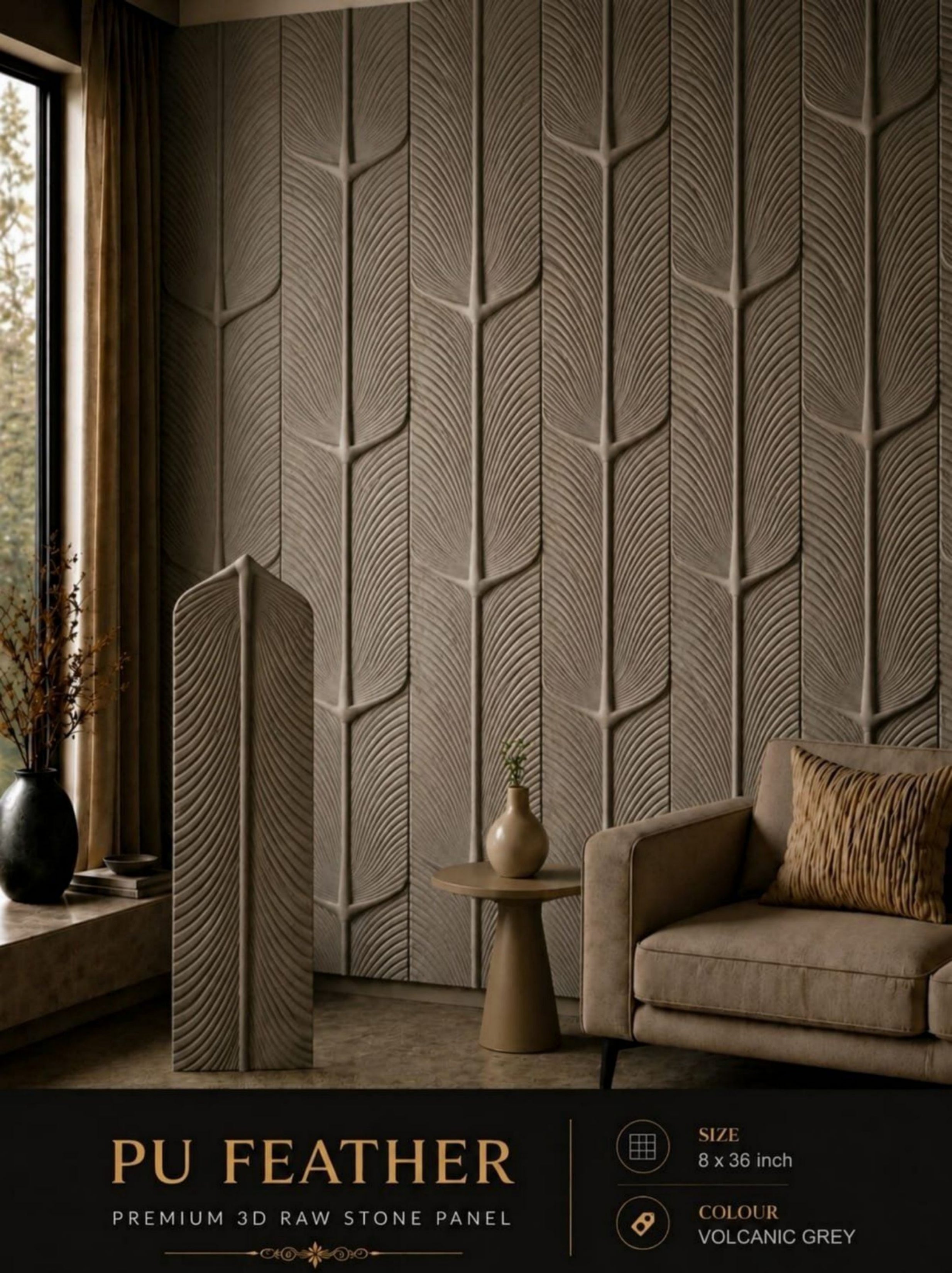 PU 3D Feather Panel (Size 8*36inch) (1 panel Covers Approx. 1.9 Sq Ft) - 5 colors Option