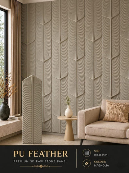 PU 3D Feather Panel (Size 8*36inch) (1 panel Covers Approx. 1.9 Sq Ft) - 5 colors Option