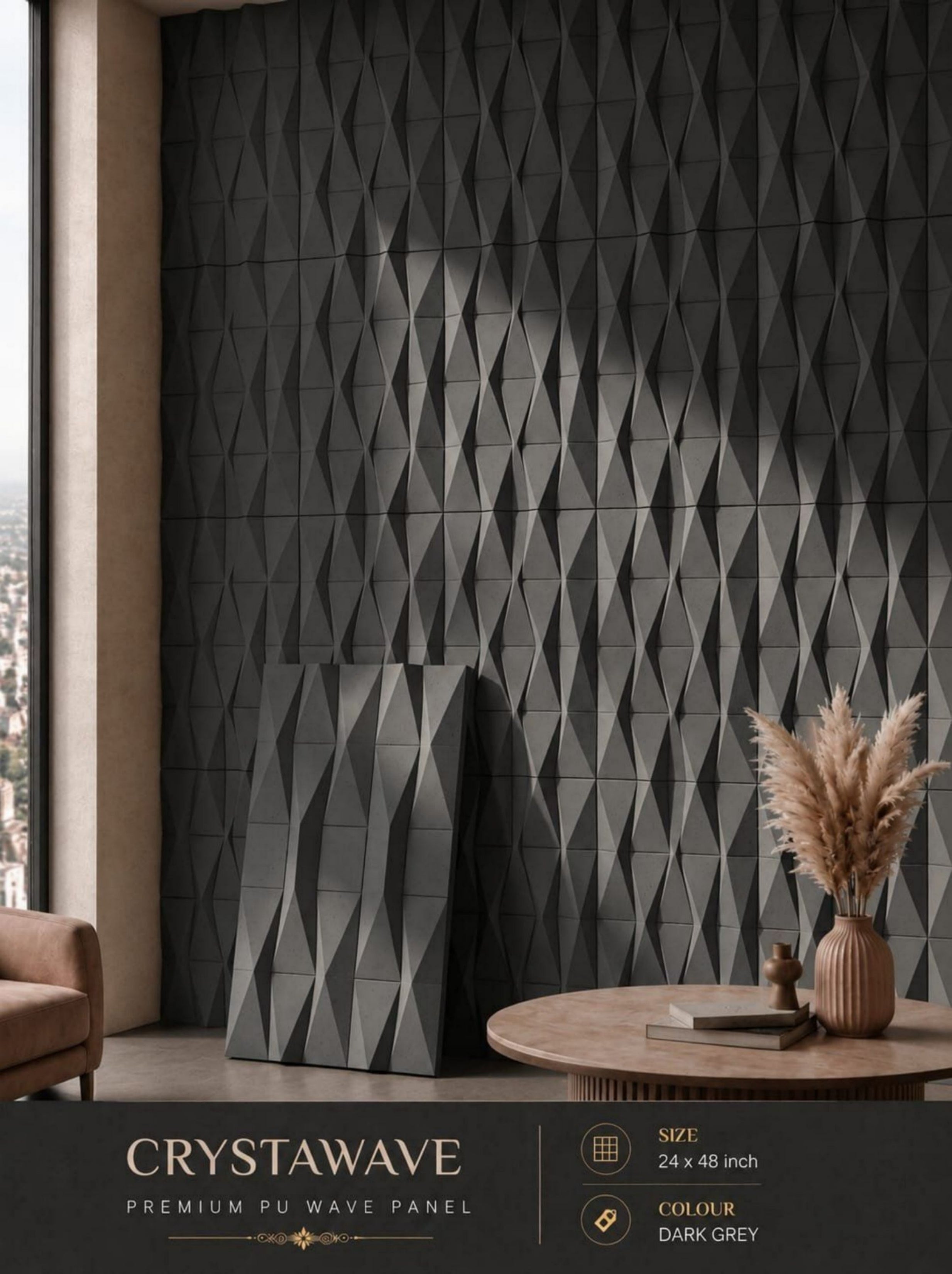 #Crysta Wave PU Panel New Design- 30mm thickness - Size 2x4ft - 3 color options