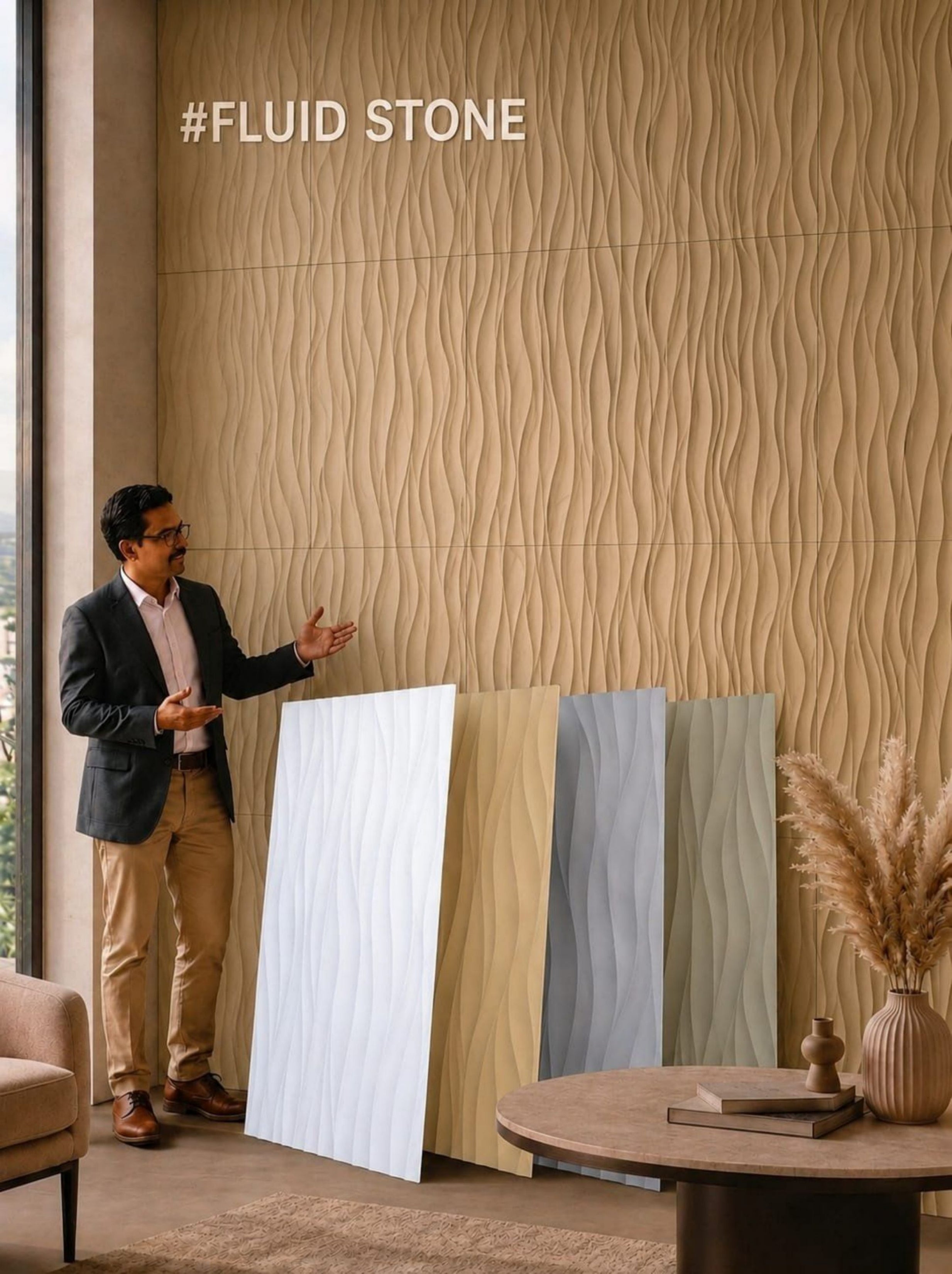 #Fluid Stone PU Panel New Design- 30mm thickness - Size 2x4ft - 4 color options