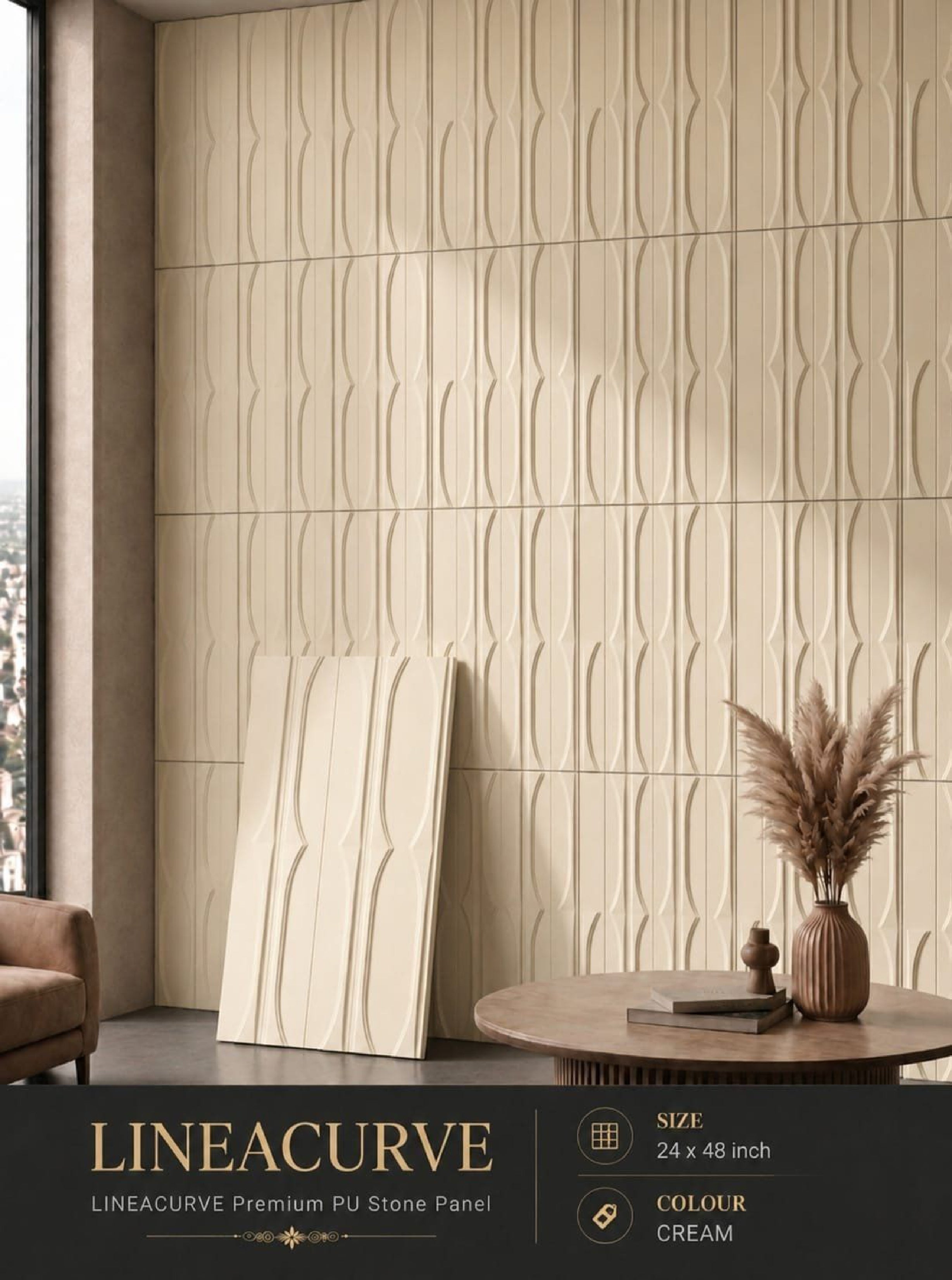 # Linea Curve PU Panel New Design- 30mm thickness - Size 2x4ft - 4 color options - Min 8Pcs