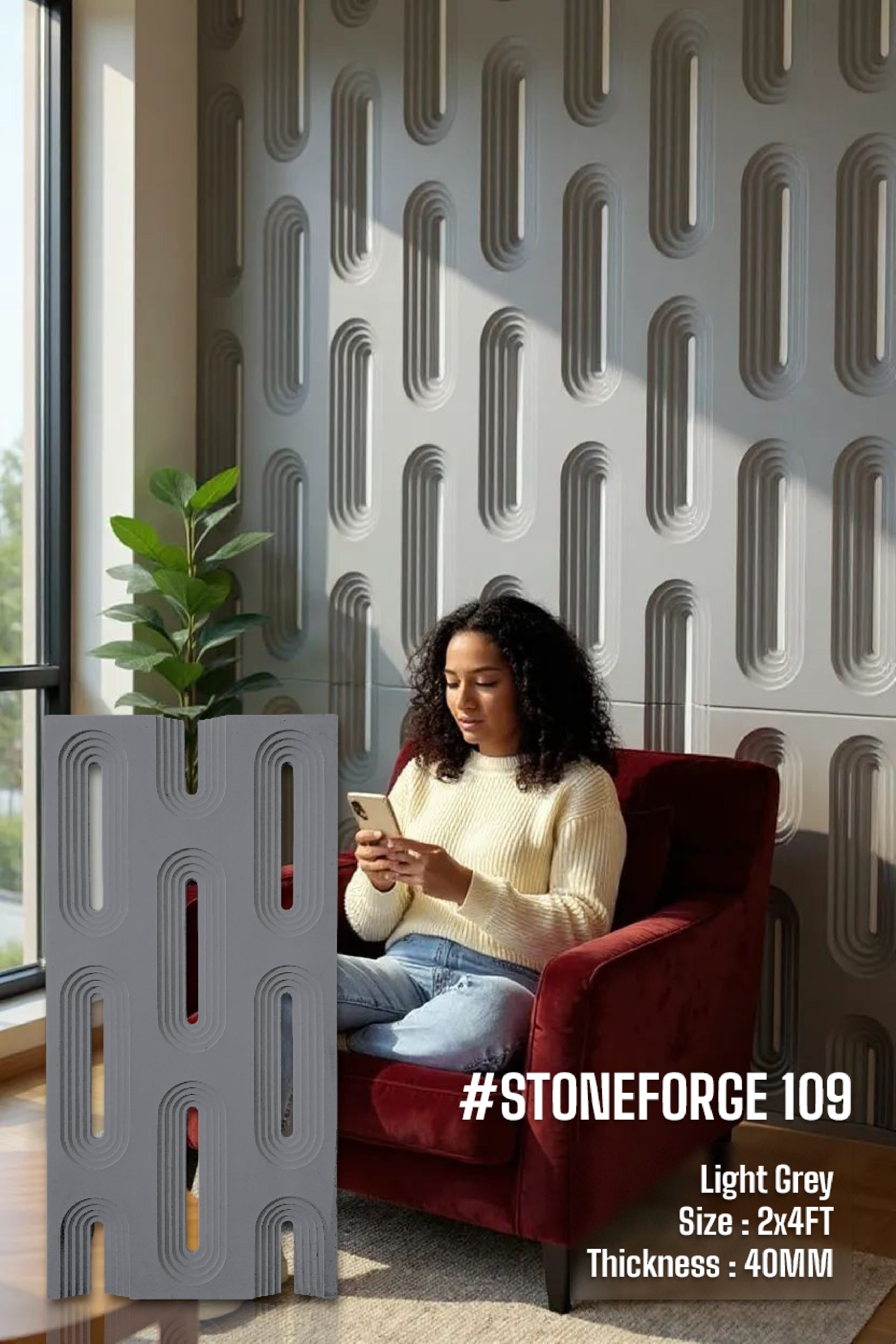 #StoneForge 109 Without Mirror - PU Panels Fluted Cutout Design- 40mm thickness - Size 2x4ft - Box of 8pcs - 5 color options