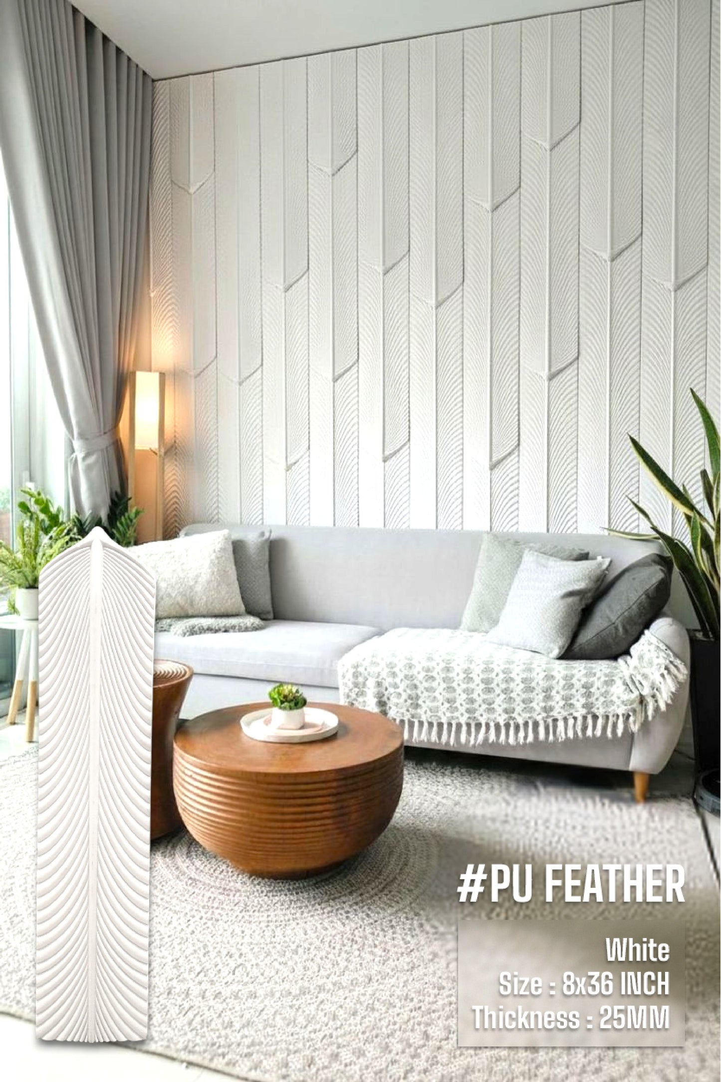 PU 3D Feather Panel (Box of 30pc) (Size 8*36inch) (1 panel Covers Approx. 1.9 Sq Ft) - 5 colors Option SWASTIK CREATIONS The Trend Point