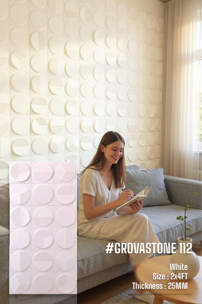 #GrovaStone 112 Without Mirror – 25mm PU Stone Finish Panels - Size 2x4ft - 5 color options - (Box of 8pcs)