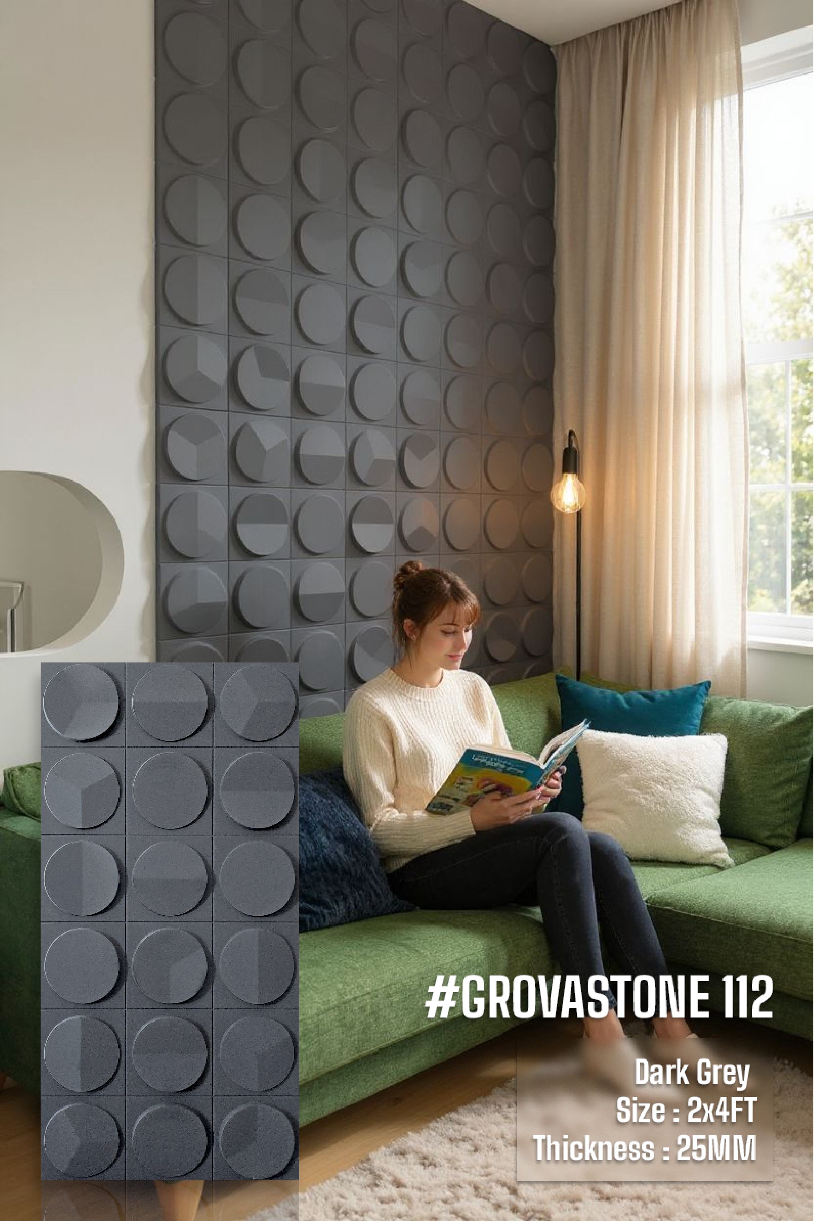 #GrovaStone 112 Without Mirror – 25mm PU Stone Finish Panels - Size 2x4ft - 5 color options