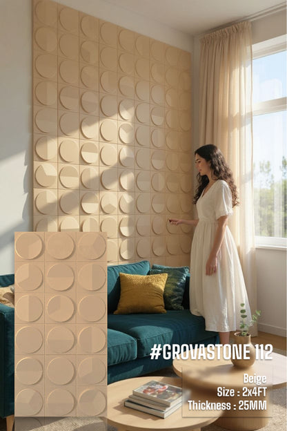 #GrovaStone 112 Without Mirror – 25mm PU Stone Finish Panels - Size 2x4ft - 5 color options - (Box of 8pcs)