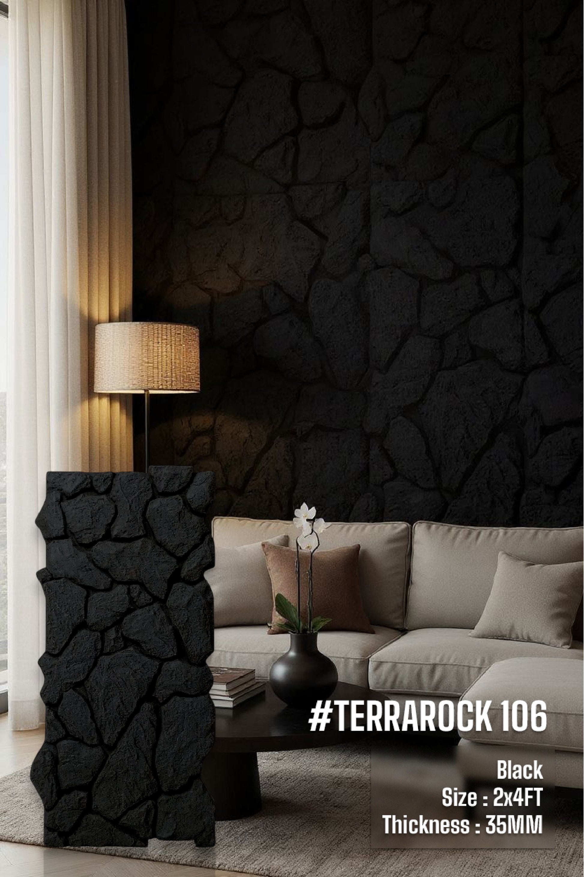 #Terra Rock 106 – 35mm PU Stone Finish Panels - Size 2x4ft - Box of 8pcs - 5 color options
