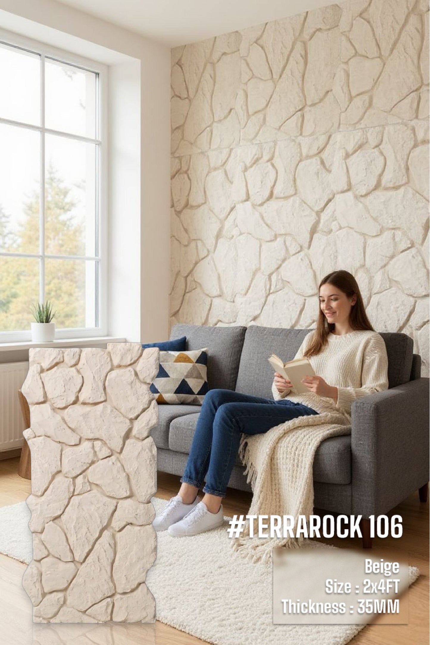 #Terra Rock 106 – 35mm PU Stone Finish Panels - Size 2x4ft - Box of 8pcs - 5 color options SWASTIK CREATIONS The Trend Point