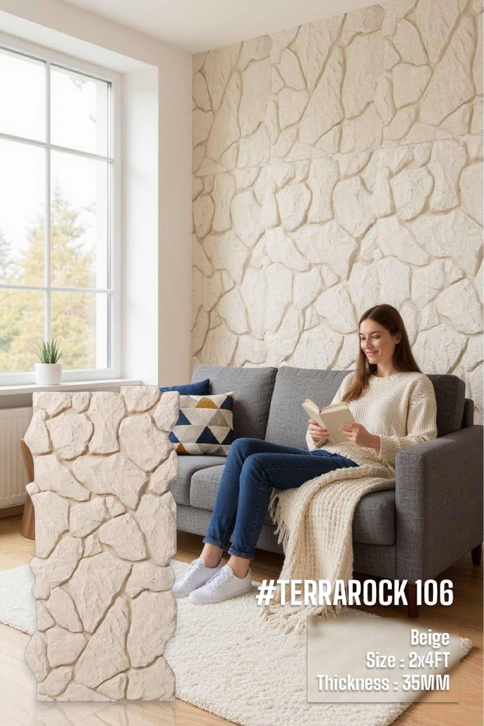 #Terra Rock 106 – 35mm PU Stone Finish Panels - Size 2x4ft - Box of 8pcs - 5 color options