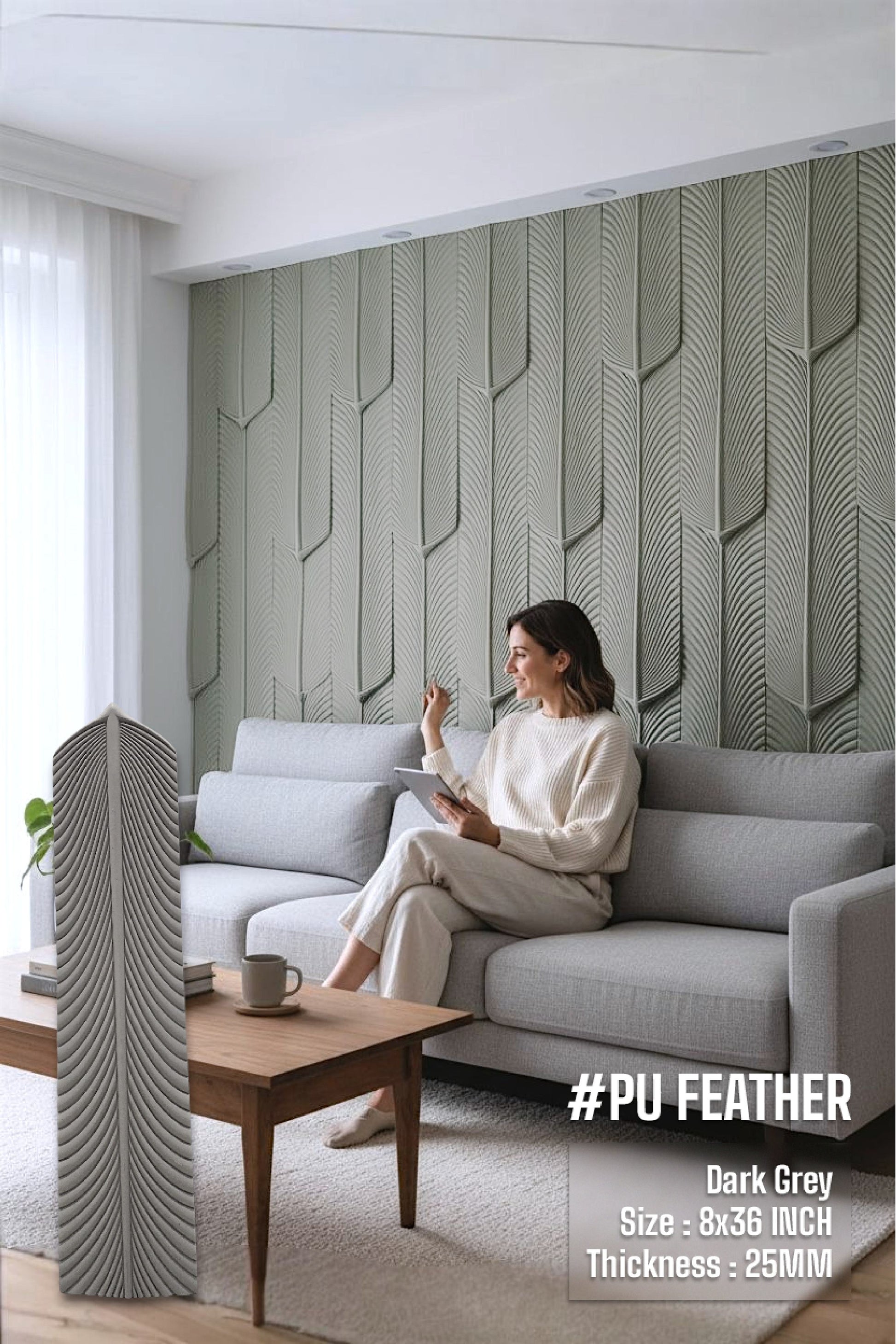 PU 3D Feather Panel (Box of 30pc) (Size 8*36inch) (1 panel Covers Approx. 1.9 Sq Ft) - 5 colors Option