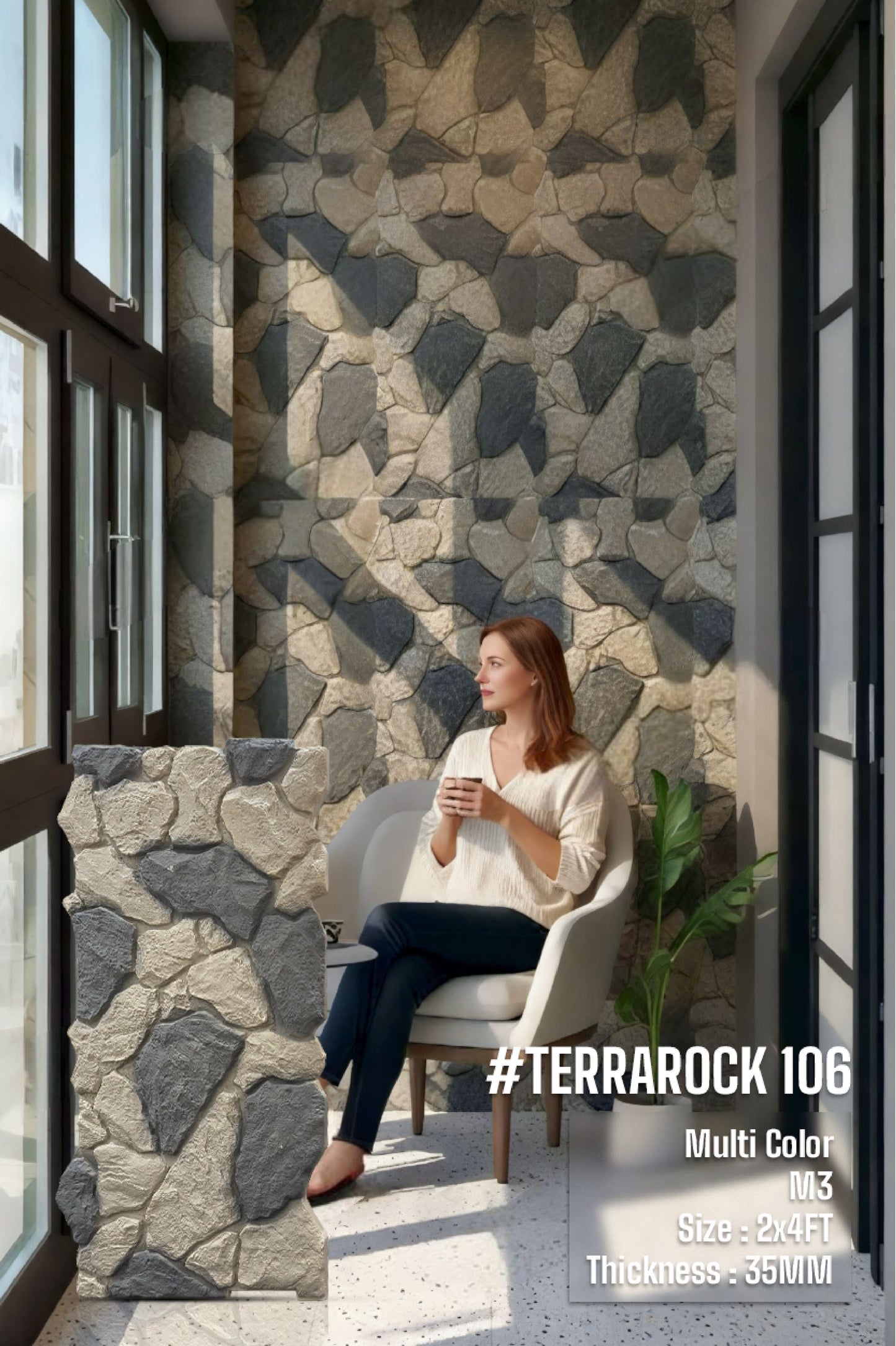 #Terra Rock 106 Multicolor– 35mm PU Stone Finish Panels - Size 2x4ft - Box of 8pcs - 4 color options SWASTIK CREATIONS The Trend Point