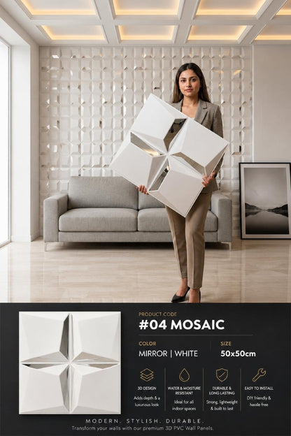 #04 Mosaic 3D PVC Mirror Panel - 5 colors option - (Size 50*50cm) - MOQ 10Pcs