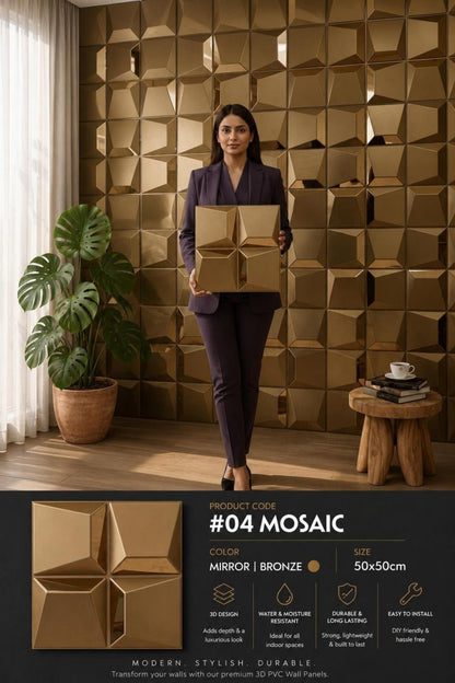 #04 Mosaic 3D PVC Mirror Panel - 5 colors option - (Size 50*50cm) - MOQ 10Pcs