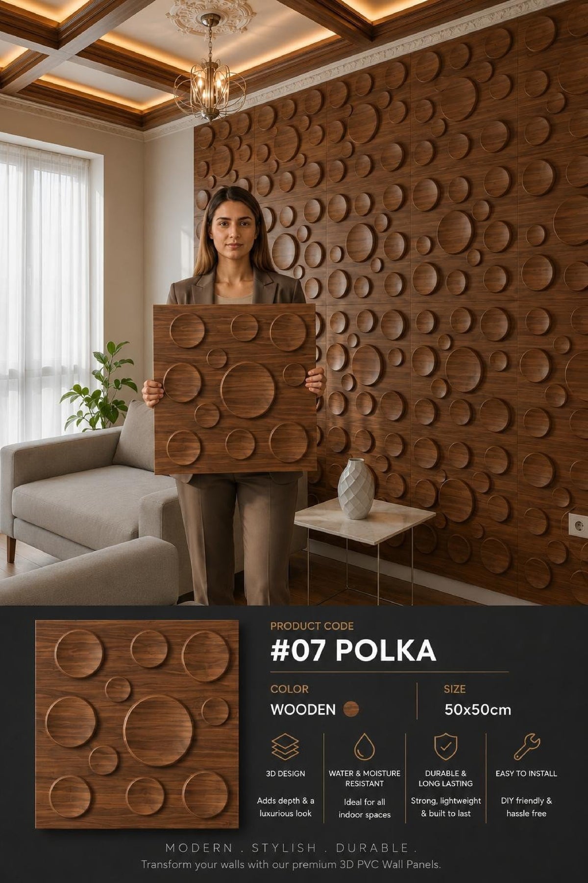 #07 Polka Dots 3D PVC Panel (Without Mirror)- 5 colors option - (Size 50*50cm)- MOQ 10Pcs