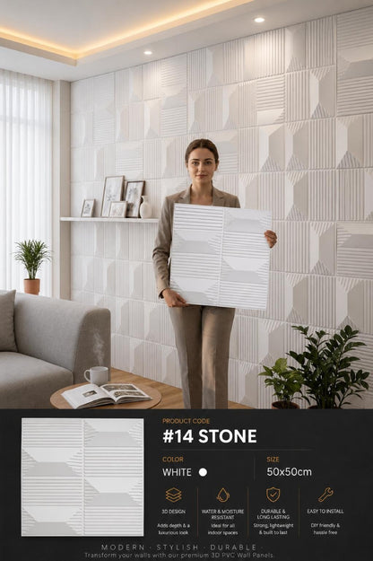 #14 Stone - 3D PVC Panel Stone (without Mirror) - 5 colors option - (Size 50*50cm) - MOQ 10Pcs